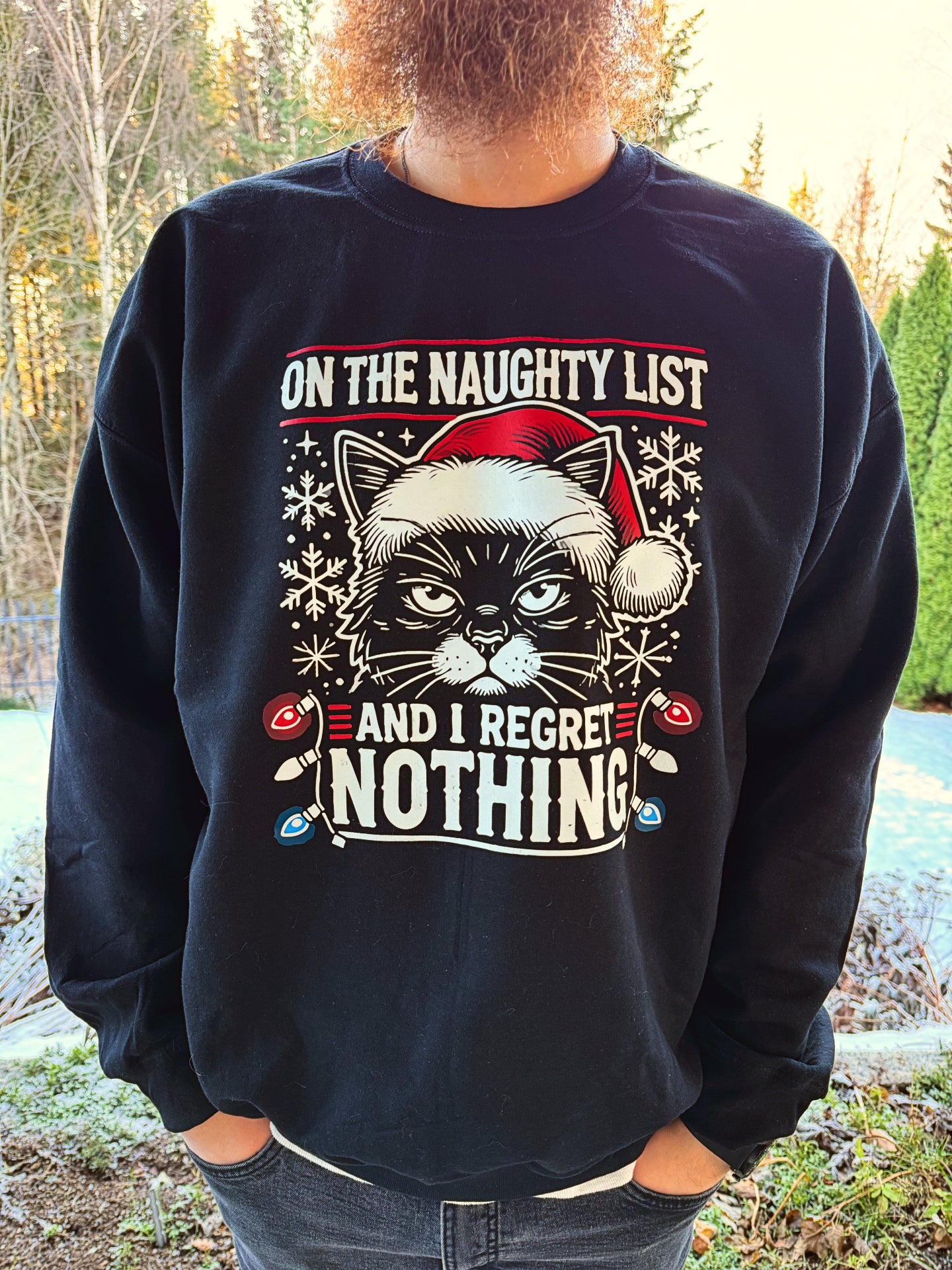 On the Naughty list and I regret nothing "Cat Tee" long sleeves